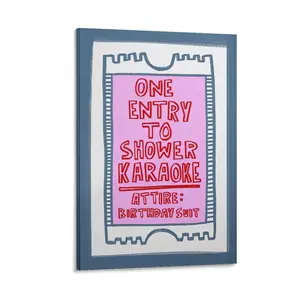 Funny Bathroom Wall Art, Pink And Blue Retro Bathroom Signs, Wall Decor Poster, One Entry to Shower Karaoke Prints for Restroom And Toilet Decor Canvas Poster Bedroom Decor Sports Landscape Office Room Decor Gift Frames Ornaments Artistic Decoration Photo