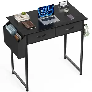 Writing Desk with Storage, 32/48 Inch Home Office Computer Desk, Sturdy Wooden Work Table for Study Vanity Craft Station, Modern Easy Assembly