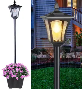 HOODINK 65" Solar Lamp Post Light with Planter, Glass 60 Lumens Solar Garden Lights Outdoor Waterproof Solar Pole Lights Patio Decor, Warm White