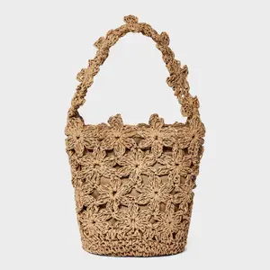Straw Mini Floral Bucket Bag - A New Day Beige Straw Mini Floral Bucket Bag - A New Day Beige