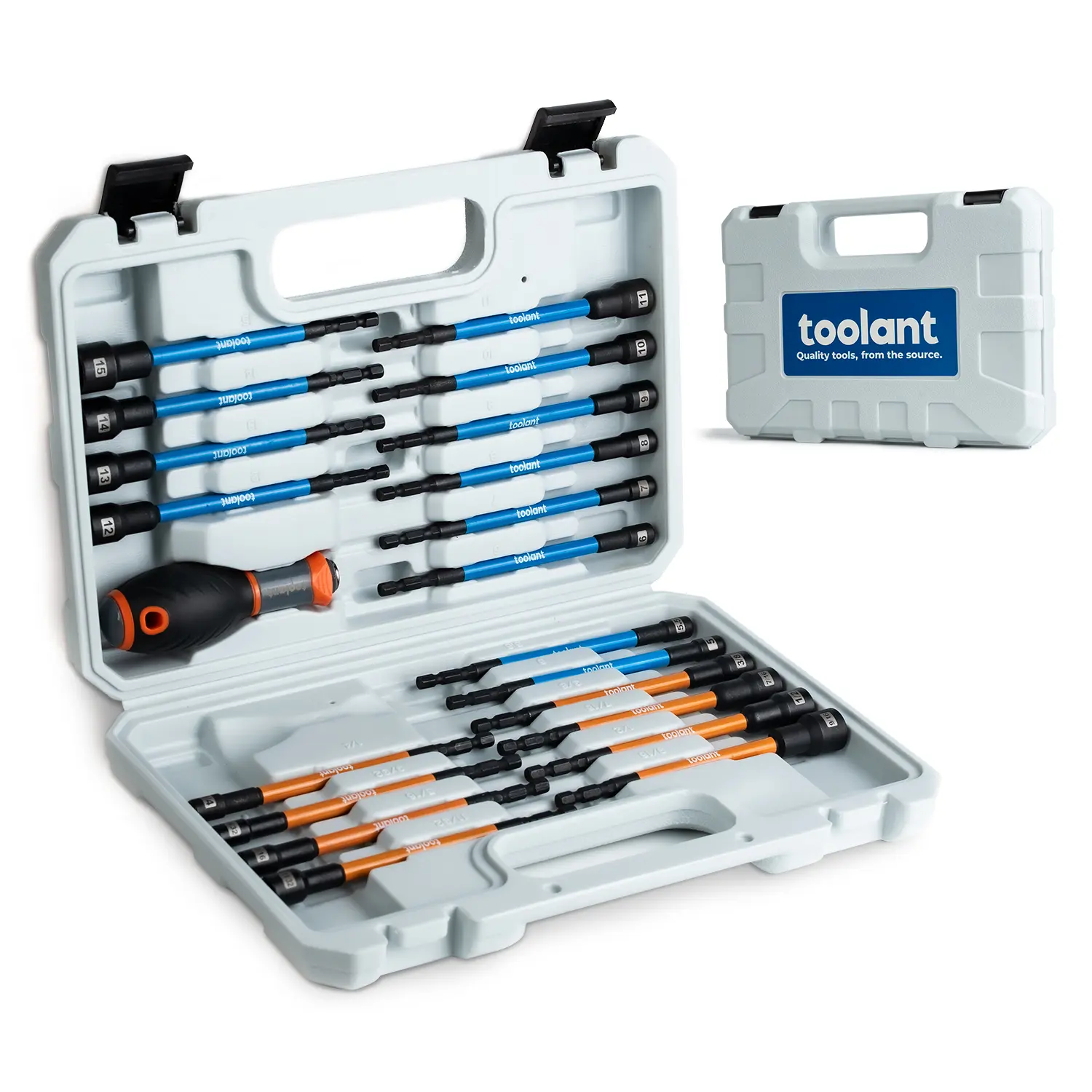 Toolant 21pcs High-Quality Magnetic Screwdriver Set - SAE/Metric Extra Long Combination Nut Driver Kit with Additional Handle, Precision Bits, Bit Clip, Magnetic Screwdriver Tools, Screwdriver Sets