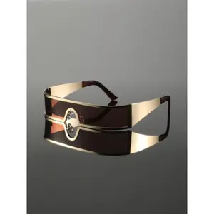 Men's Futuristic Cyberpunk Y2K Sunglasses Stainless Steel Wide Arm Metal Frame Decorative Lenses All-Season Modern Fashion Statement Eyewear for Daily Party Use