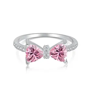 Pink Bow Classic and Elegant Ring for Women, 925 Sterling Silver silver ring