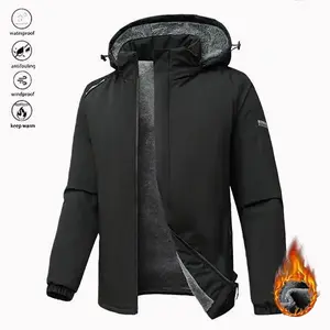 Men's Thick Warm Fleece Lined Hooded Jacket Windproof Waterproof Insulated Casual Sports Coat with Removable Hood for Outdoor Activities Cold Weather Machine Washable Western Style