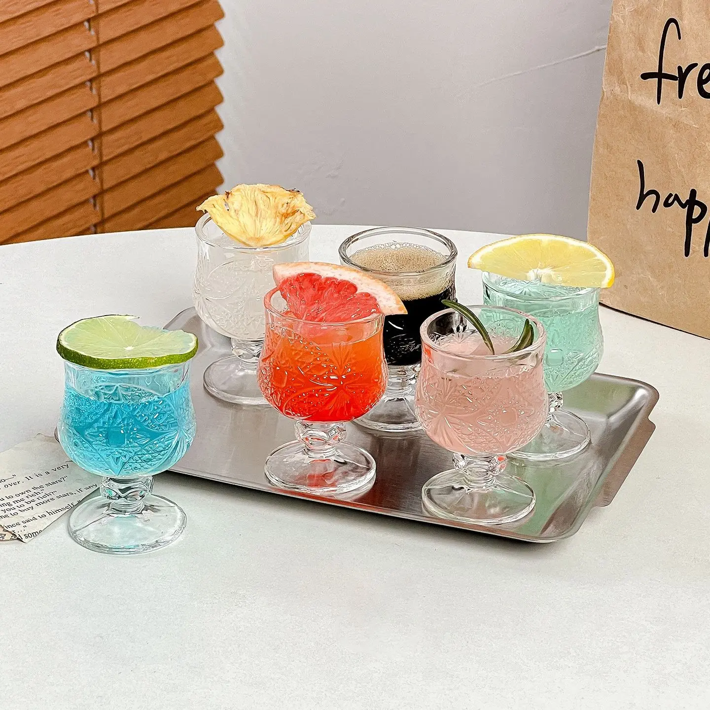 6/12pcs - Mini stemmed glass cups, Shot glass set, Shot Cup Glasses, carved diamond pattern small wine cups, 50ml/1.76oz, crystal clear, suitable for vodka, whiskey, mini one-sip cups with stemmed design to prevent overdrink