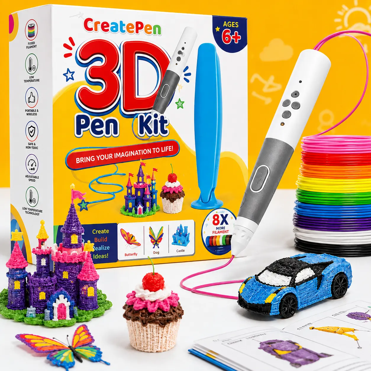 LAX Gadgets 3D Printing Pen – Adjustable Speed & Temperature, DIY 3D Drawing Pen with Filament Refills for Kids, Adults, Arts, Crafts, STEM Learning & Creative Projects
