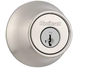 Kwikset 660 Deadbolt Deadbolt Lock, Satin Nickel Round Exterior Keyed Front Entry Door, Pick Resistant SmartKey Rekey Security, Single Cylinder Dead Bolt, with Microban Protection