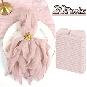 20 Pack Bohemian Style Pleated Cloth Napkins, Dusty Pink Square Cheesecloth Napkins, Pleated Napkin Cloth, Table Decorations, Placemats, Very Suitable for Wedding Party, Christmas, Anniversaries, and Parties