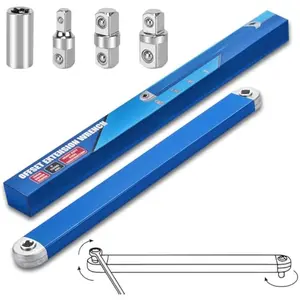 15" Offset Extension Wrench Set - Impact Ready Reach Extension Tool with 1/4", 3/8" & 1/2" Drive Adapters - Zero Degree Ratchet for Tight Spaces