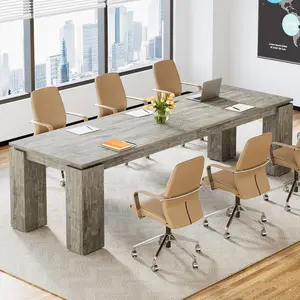 LITTLE TREE 7 ft Extra Long Conference Table, 86-Inch Office Meeting Room Table, Modern Industrial Rectangle Gray Seminar Desk for 8