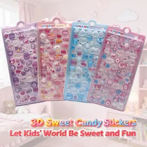 4pcs Girls Cartoon Cute Candy Relief Stickers, DIY Creative Decor, Fun Educational Stickers, Christmas Easter Gifts, Phone Case Journal Art Supplies