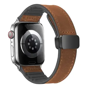 Genuine Leather Adjustable Magnetic Buckle Watch Band (Band Only), 1 Count Fashion Watch Band for Women & Men, Smart Watch Band, Wearable Accessories Compatible with Apple Watch 9 8 7 6 5 Adjustable Magnetic Strap Top Grain Leather Wristband