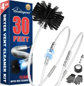 Sealegend 30 Feet Dryer Vent Cleaner Kit,Lint Remover Fireplace Chimney Brushes,Extends Up to 30 Feet with Drill Attachment,Synthetic Brush Head,Use with or Without a Power Drill