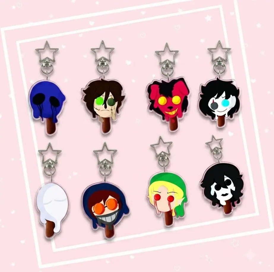 | CREEPYPASTA | Jeff The Killer Character Popsicle Keychain, Homicidal Liu, Nina, Jane, Ben Drowned, Slenderman, Smile Dog, Ticci Toby, Eyeless Jack