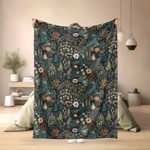 Bohemian Floral Blanket Luxurious Flannel Rich Vibrant Nature Print Cozy Artistic Decor Warm Soft Feel Free Spirit Vibe Perfect Couch Bed Reading Nook Garden Retreat Machine Washable Dreamy Escape