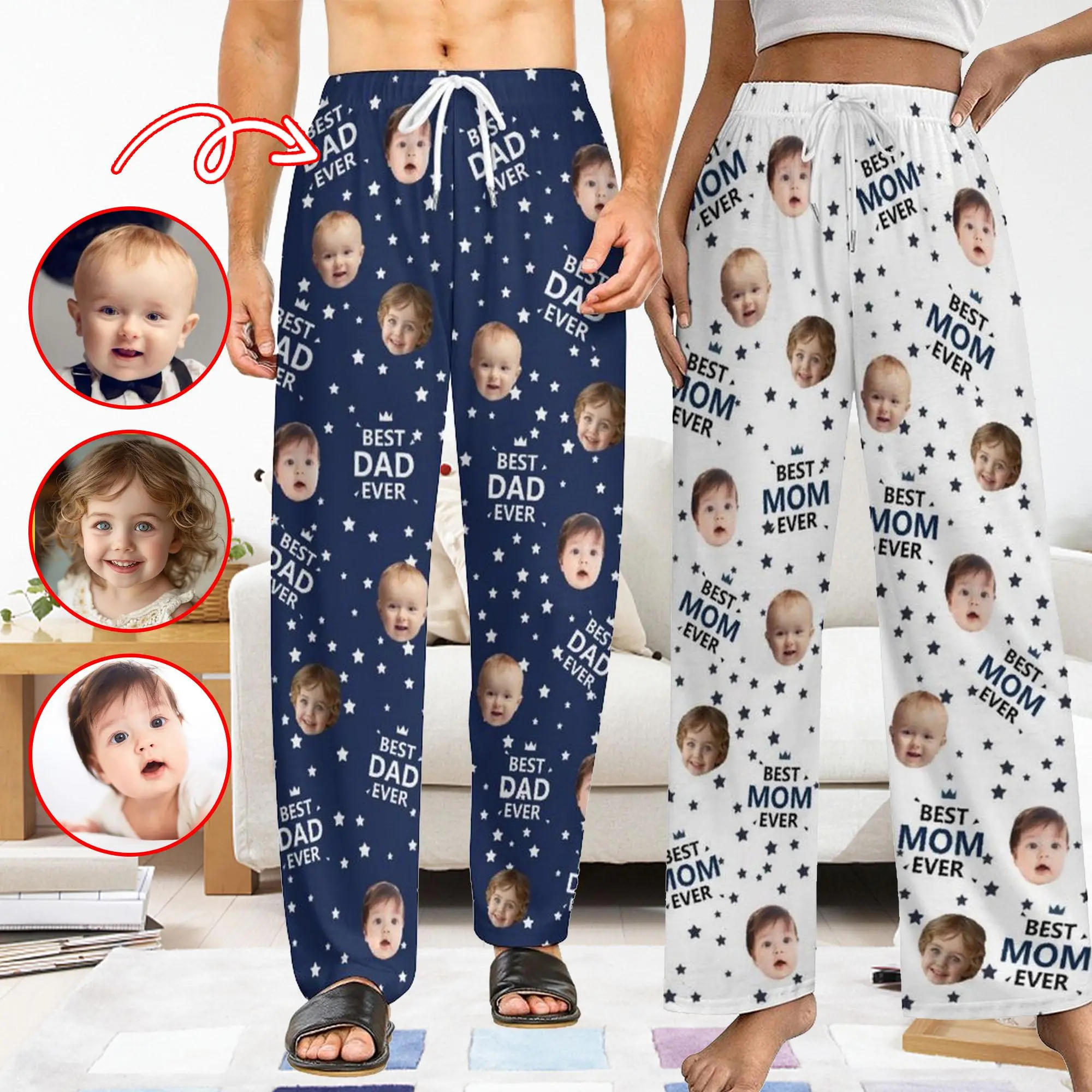 BEST DAD EVER Pajama Pants with Faces, Father's Day Gifts for Dad, Women Pajama Pants, Personalized Pajamas with Face, Custom Face Pajamas, Fathers Day Gift Ideas
