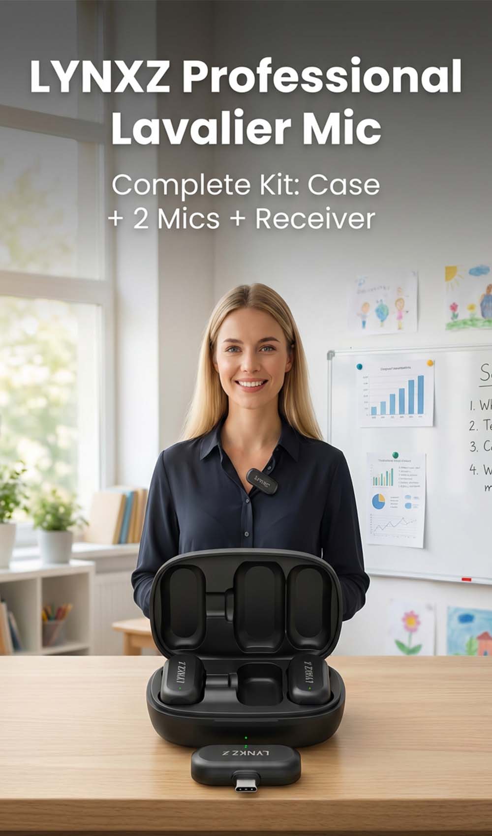 LYNXZ A8 Wireless Mini Mic | 2TX+USB-C | Magnetic | 48kHz/24bit | For iPhone 17/16/15 & Android | Vlog Podcast Streaming