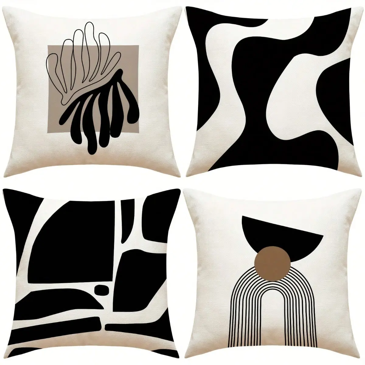 4pcs Boho Pillow Covers - Zipper Closure, Black Geometric Shapes, Woven Contemporary Design - Perfect for Various Room Types, Bed Room, Office, and Home Decor