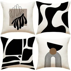 4pcs Boho Pillow Covers - Zipper Closure, Black Geometric Shapes, Woven Contemporary Design - Perfect for Various Room Types, Bed Room, Office, and Home Decor