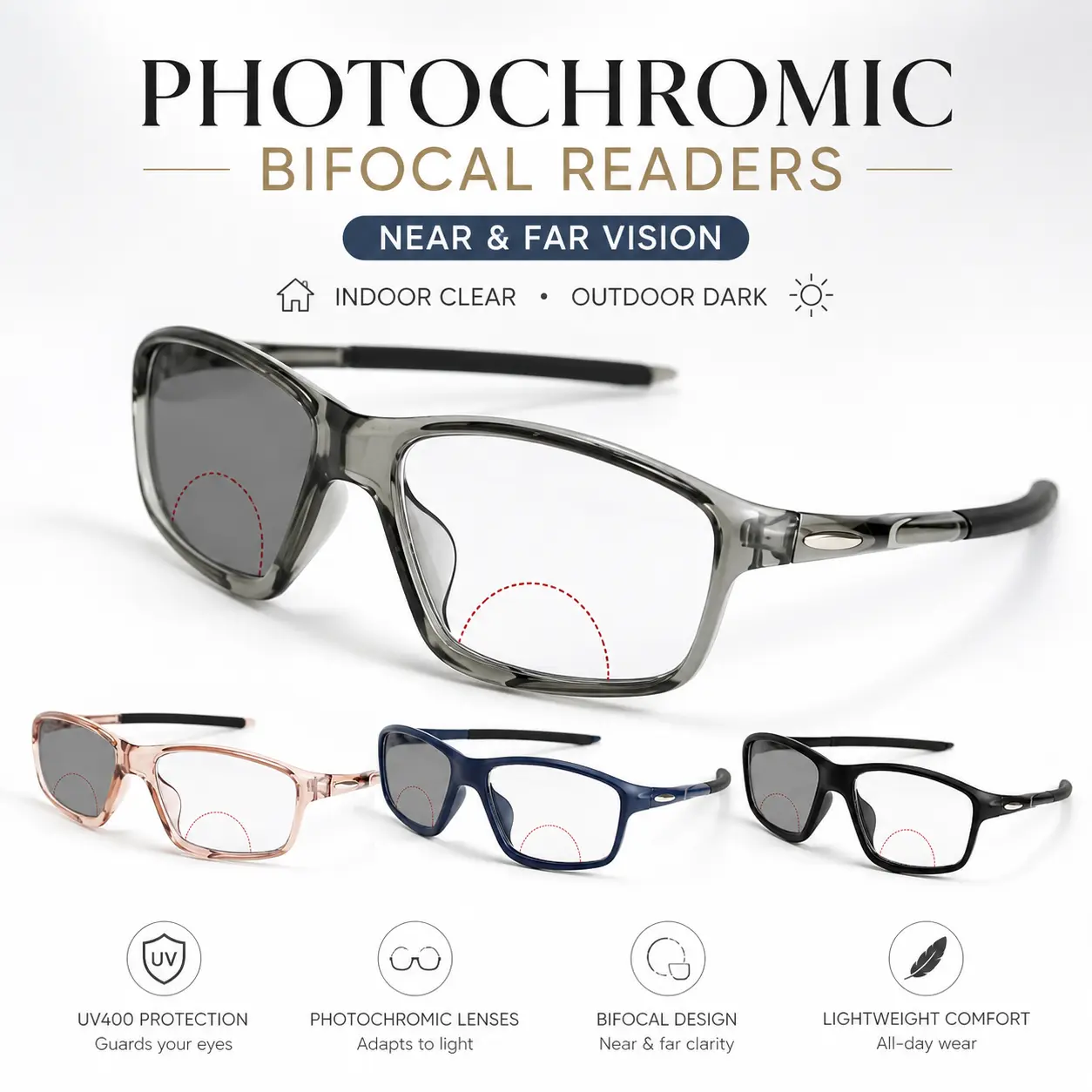Bifocal Reading Glasses for Men Women, 2 Style Lightweight Readers, HD Clear Vision Dual Zone Eyeglasses for Distance & Close-Up Reading outdoorfun