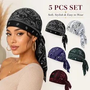 Paisley Cooling Skull Cap, 2-Pack/5-Pack Options, Elastic Washable Motorcycle Helmet Liner for Men, Breathable Multicolor Multifunctional Headwear for Cycling, Running