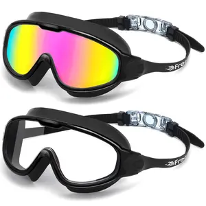Freela 2 Pack Swim Goggles for Adult Men Women,180°Wide Vision Anti-fog UV Protection No Leak Clear Swimming Goggles
