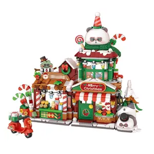 Christmas Theme Commercial Street Mini Particle Building Blocks, Gingerbread Coffee Shop Model, Suitable for Adults Kids Boys Girls Toys Gifts, Building Block Sets
