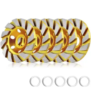 5 count Concrete Stone Ceramic Turbo  Grinding Cup Wheel,4 Inch-12 Segs Heavy Duty Angle  Wheels for Angle  (Yellow)