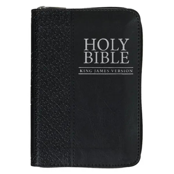 King James Version Pocket Bible (English) - Christian Art Publishers Faux Leather Fine Binding Mini Edition with Zippered Closure, Friend in the Armed Forces & Mission Trip Companion, 6.1" h x 4.2" l x 1" w, Small Enough to Carry