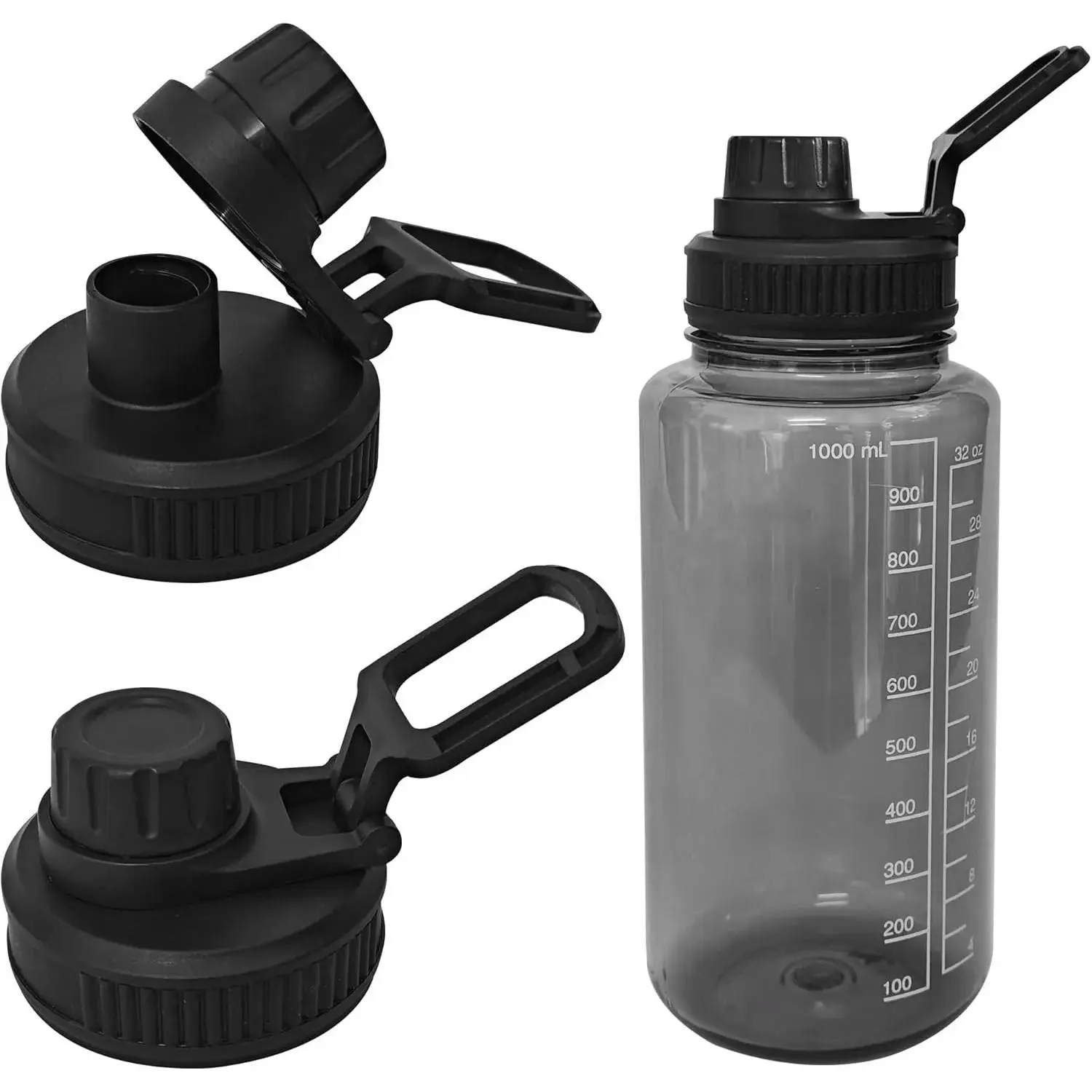 2 Pack Wide Mouth Replacement Lids for Nalgene 32oz Bottles, BPA-Free Loop Top Cap with a Sturdy Square Handle and Leakproof Seal, Black, Loop Top Handle, Rubber, Bisphenol A (Bpa), Drinking, Daily Drinking, Durable