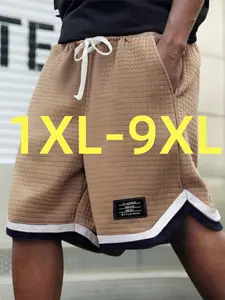 Men's Plus Size Casual Plaid Knit Essential Shorts, Summer Style Shorts, Colorblock Design, Drawstring, Multiple Pockets, Breathable Polyester Waffle Fabric, Summer Outdoor Wear