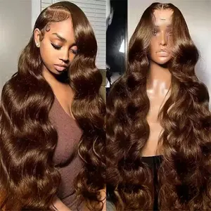 Chocolate Brown Wig Body Wave 13x4 Transparent Lace Front Human Hair Wig 200% Density Biazilian Colored Wig For Women