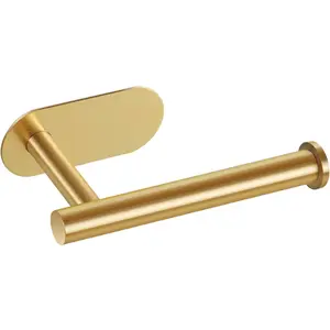Upgraded Adhesive Toilet Paper Holder, Gold Wall Mount No Drilling Toilet Roll Holder, SUS 304 Stainless Steel Rustproof for Bathroom RV Washroom, 1 Piece