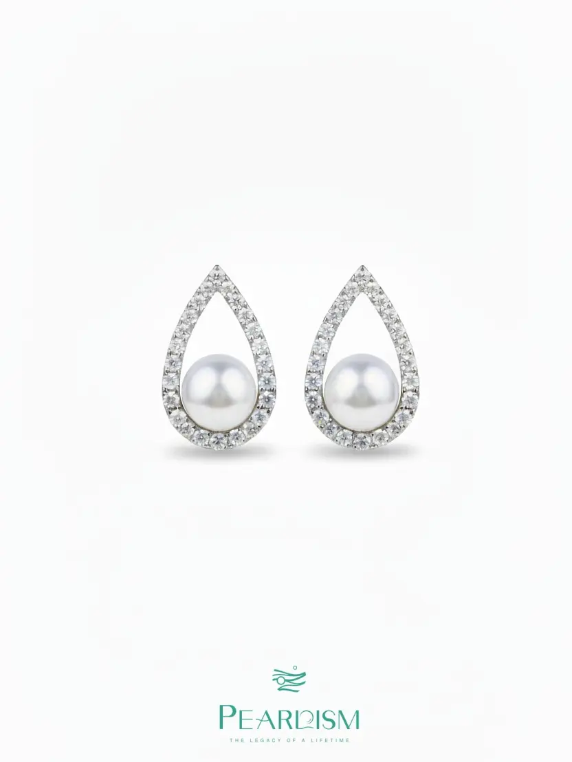 【Adee】PEARLISM Dainty Everyday Pearl Earrings | Teardrop Silver CZ Hypoallergenic-AFAE004