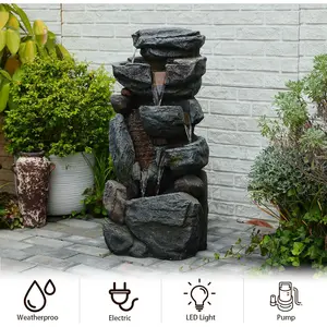 Garden Water Fountain Outdoor with LED Lights - 31.5" H Imitation Rock with 5 - Tier Waterfall Feature Fountain for Garden,Patio,Porch,Backyard,Home Decor Waterfountain