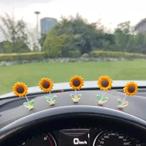 Sunflower Design Car Ornament, 5pcs Cute Car Dashboard Decoration, Car Interior Decoration Accessories for Women & Girls, Girly Car Accessories, Car Trinkets, Automotive Decoration