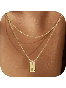 Layered Initial Necklaces for Women, Dainty 14K Plated Gold Necklace Waterproof, Personalized Alphabet Pendant Letter Name Necklace Trendy Jewelry Initials Necklace