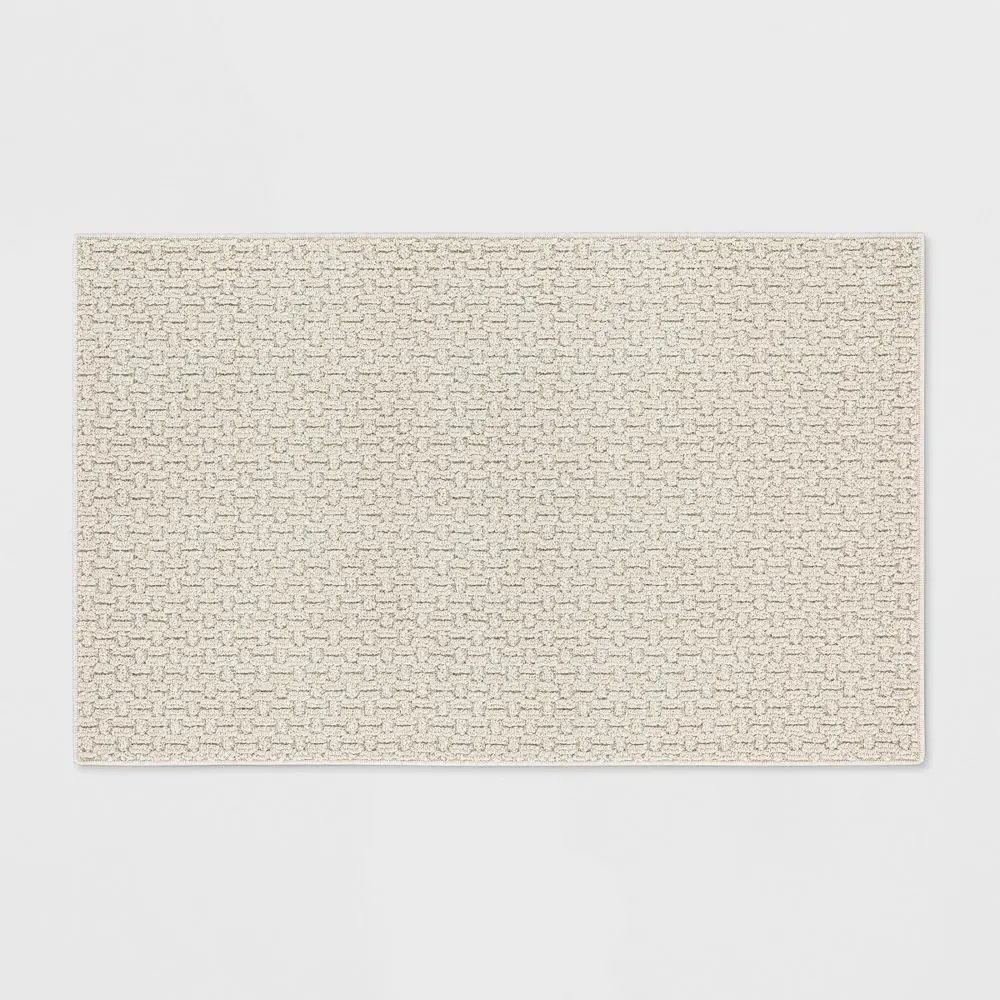2'6"x3'10" Washable Solid Machine Tufted Accent Rug Tan - Threshold: Skid-Resistant Indoor Low Pile Carpet