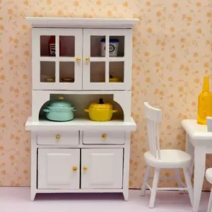 White Bookcase & Standing Cabinet 1:12 Miniature Furniture for Dollhouse Study Scene Decor, Perfect Christmas New Year Easter Gift