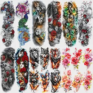 20 Large Temporary Tattoo Stickers, Aesthetic Tattoo Merch, Includes Wolf Rose Skull Art, Waterproof 3D Half Arm Tattoos, Perfect for Halloween Gothic Party Gifts, Waterproof Realistic Tattoos