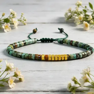 Morse Code Bracelet African Turquoise Heishi Healing Jewelry Motivational Boho Bracelet for Gift with "YOU GOT THIS" & "RISE" Symbols Adjustable Drawstring Design Handmade Unisex