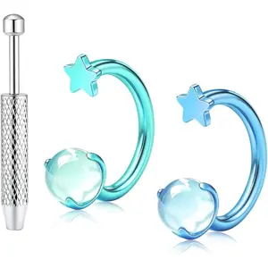 2 count G23 Titanium Septum Rings 16G with Ball Grabber Tool - Internally Threaded Horseshoe Nose Ring 6/8/10mm for Women Men  Cartilage Helix Tragus Earring Hoops