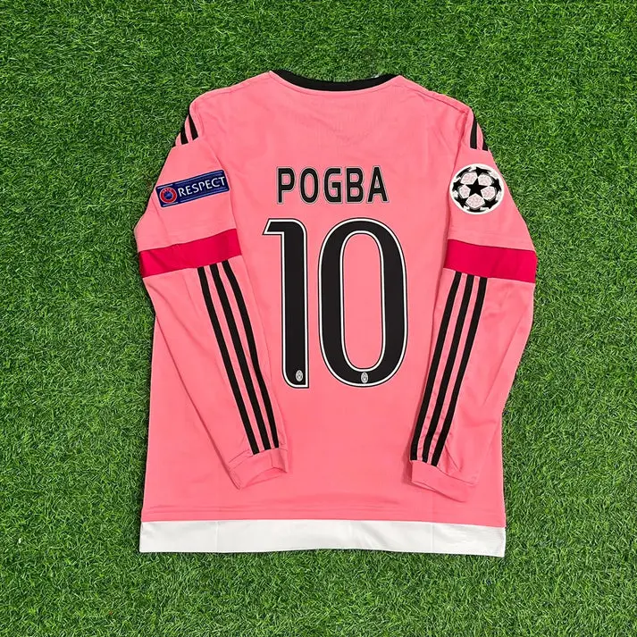 Pogba Retro Long Sleeve Jersey #10 - 2015-2016 Pink, All Size S-5XL, Breathable Game Day Sports Shirt, Short Sleeve, Quick-Dry Football Shirt, CR7 Fans Jersey