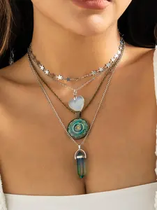 Boho Mystical Layered Whimsical Necklace with Crystal & Celestial Charms | Festival & Gift for Her, Celestial Pendant Necklace