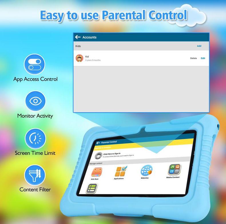 2026 New upgrade 1.0 Kids Tablet, 7-inch Android 32GB WiFi Tablet for Toddler, Learning Tablet with IWAWA App, Children's Tablet with Silicone Case Graphics Cellphone Anti-drop silicone case, Great Birthday Gift