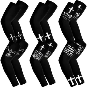 6 Pairs UV Sun Protection Football Arm Sleeves Cooling Faith Cross Arm Sleeves for Christian  Men Youth