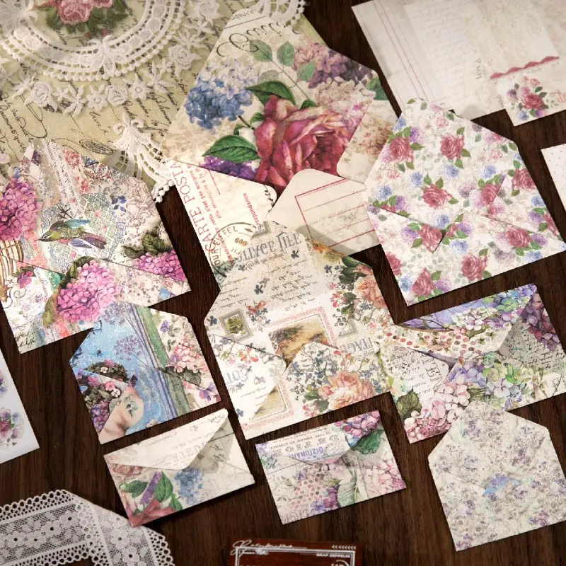 Vintage Envelopes for Scrapbooking, DIY Journal Decoration, 1 Pack of 16 Small Envelopes, Retro Island Series Decorative Base, Perfect for Handmade Projects, Vintage Floral Design, Mini, Unique, Compact