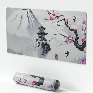 Large Sakura Mouse Pad, White Japanese Cherry Blossom Desk Mat,Extended Keyboard Mouse Pad with Non-Slip Base and Stitched Edge 24" x 14" Desktop Protector for Office and Home