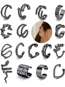 Women's 16-Piece Ear Cuff Set, Helix & Cartilage Clips, Clip-On Wraps, Fake Earrings, Earring Stacks, /silver Color/ Options
