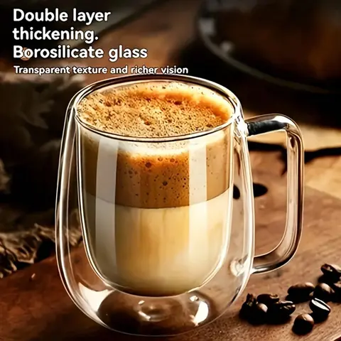 Double-Layer Clear Glass Coffee Mugs with Insulation, Transparent Design with Handle, Transparent Texture, Richer Vision, Insulated Reusable Cups for Cappuccino Latte Tea Espresso Beverage, Reusable Drinkware, Perfect for Holidays